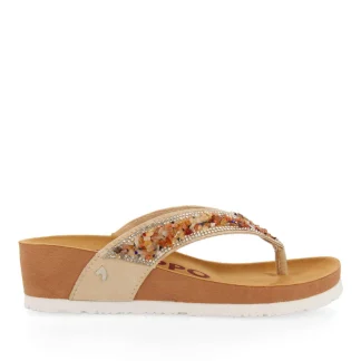 Athis women's beige footbed wedges with decorative multicoloured stones