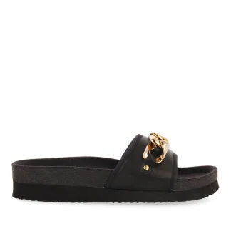 Carlinda black footbed slide sandals with decorative chain