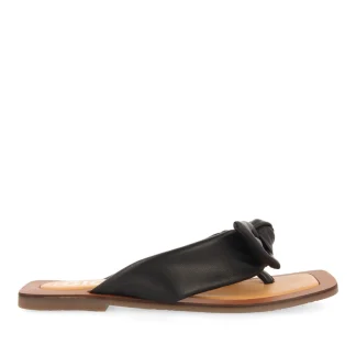 Acucena women's black leather sandals with decorative knots