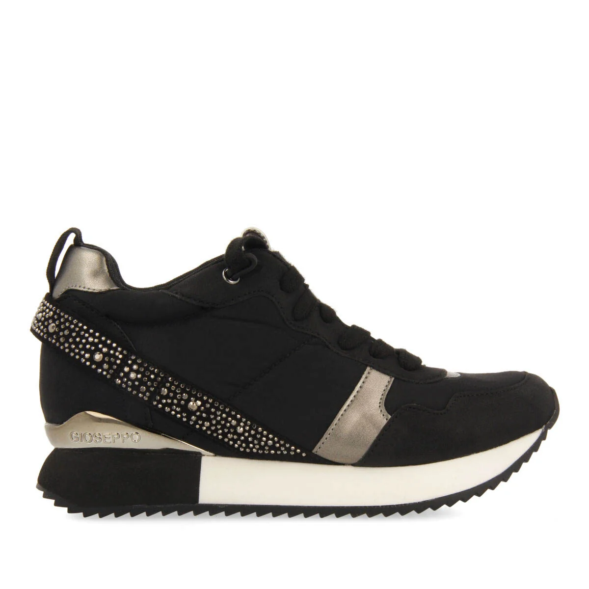 Allanton women's black monochrome sneakers with inner wedges and crystals