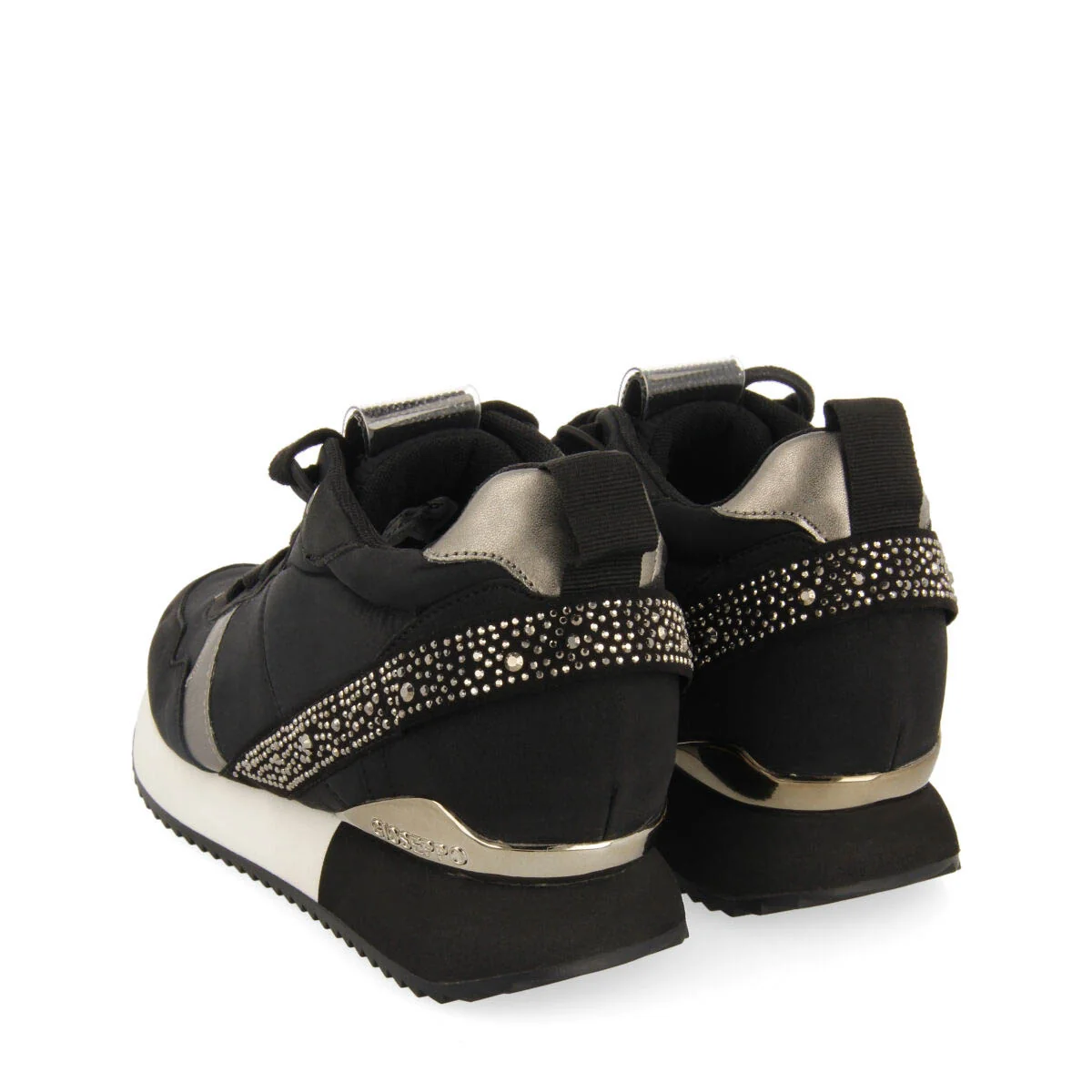 Allanton women's black monochrome sneakers with inner wedges and crystals – Image 5