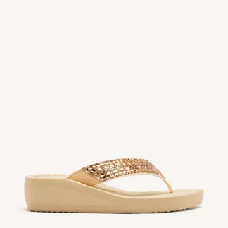 BEIGE WEDGE SANDALS WITH CRYSTAL EMBELLISHMENT FOR WOMEN DEVICES