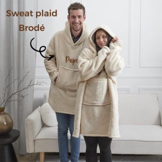 Cadeau Noël personnalisé sweat plaid épais brodé