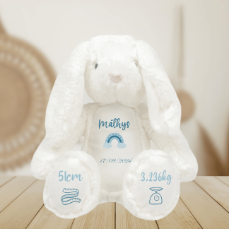 Peluche naissance personnalisé prénom, date, poids & taille Lapin